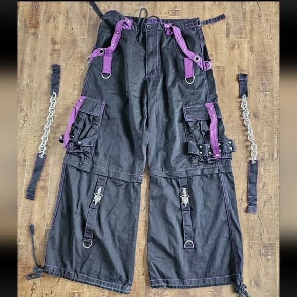 Tripp NYC Pants Size M, Black & Purple Skull & Dagger - Punk Goth Grunge Y2K - Picture 2 of 9